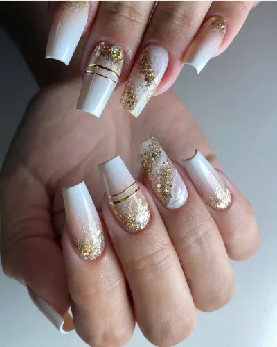 Gold White Nails