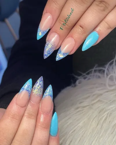 Baby Blue French Tips Stiletto Nails