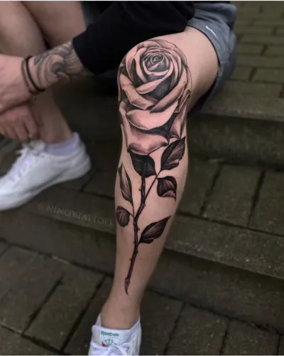 Black Rose Leg Tattoos For Men
