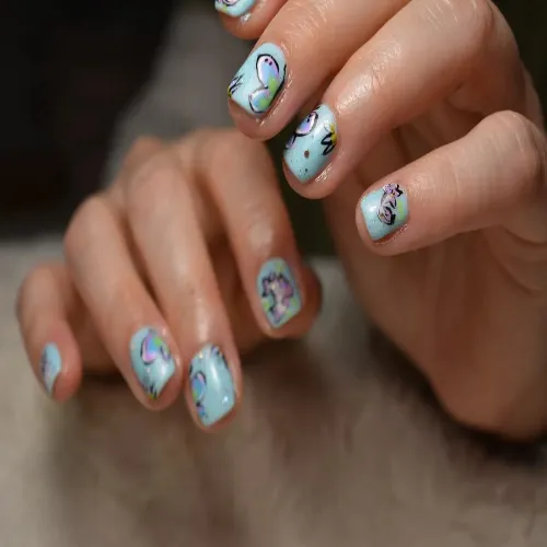 Blooming Flowers Baby Blue Nail Ideas