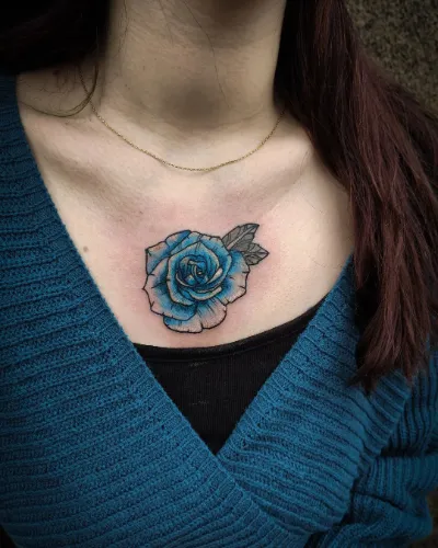 Blue Rose Chest Tattoo