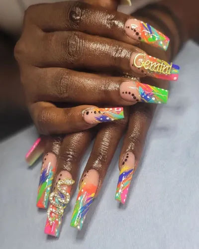 Bright-colored Freaknik Nails