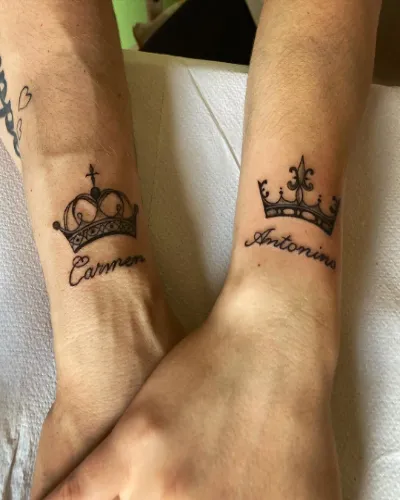 Calligraphed Love King Queen Tattoos