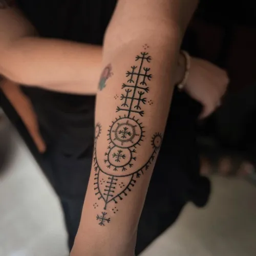 Ethnic Art Classy female half sleeve tattoo Design