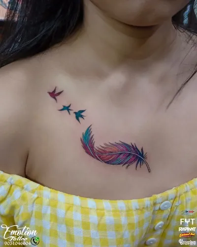 Feathers & Birds Chest Tattoo