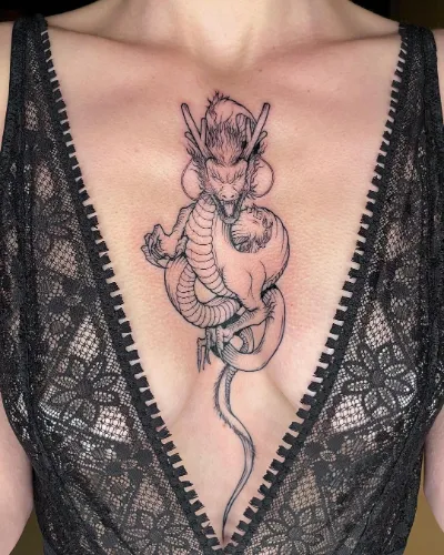 Fiery Dragon Cleavage Tattoo
