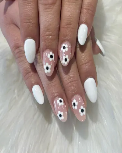 Floral White Nails