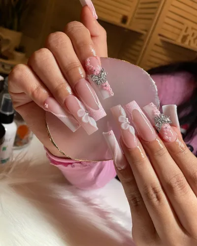 Butterflies Pink French Manicure