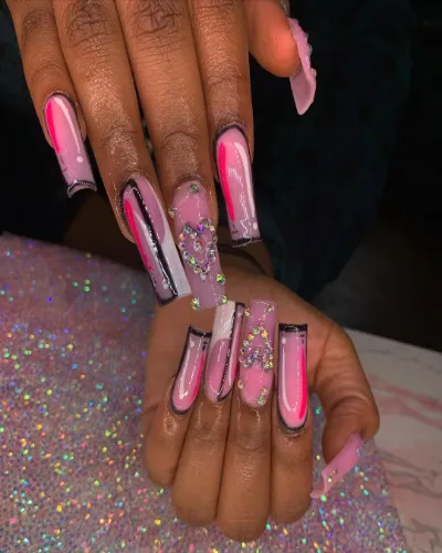 Black Nail Art on Pink