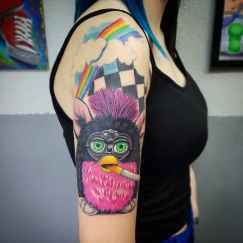 Furby Owl half Sleeve Tattoo