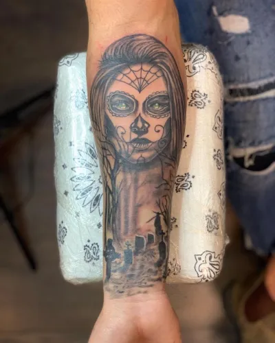 Girls Face Half Sleeve tattoo