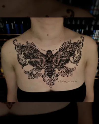 Goth Moth Tattoo For Women Chest
