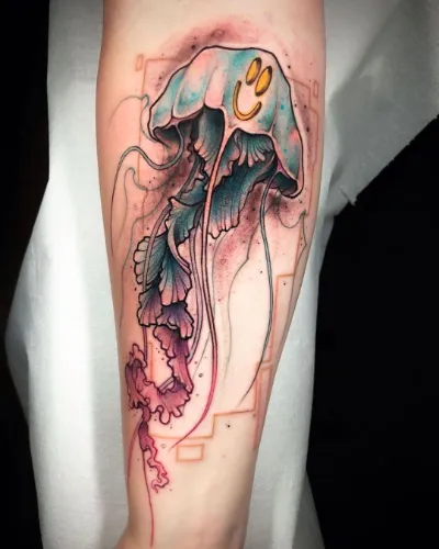 Happy Jellyfish Female Half Sleeve Tattoo