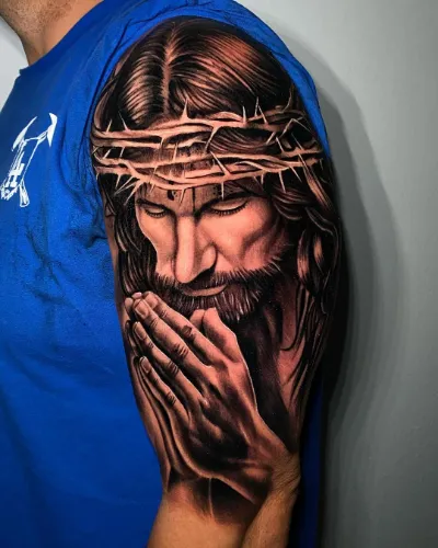 Holy Jesus Upper Arm Tattoo For Men