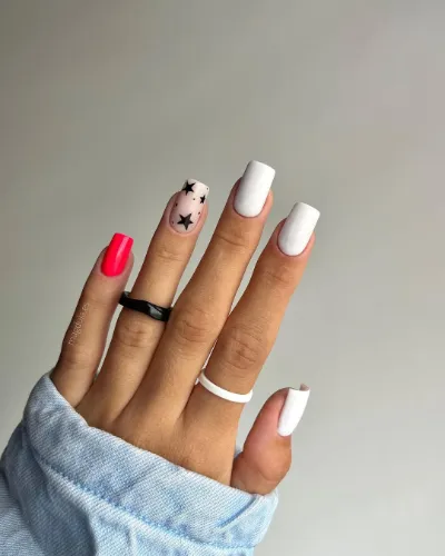 White, Red, and Starry Nails