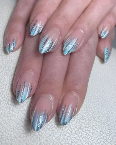 Icy Strokes Baby Blue Nails Design