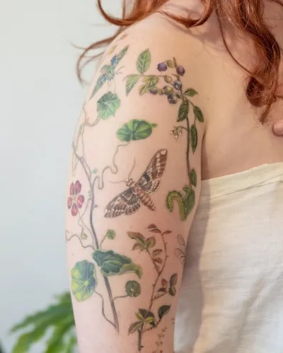 Insect Forest Half Sleeve Tattoo For Women