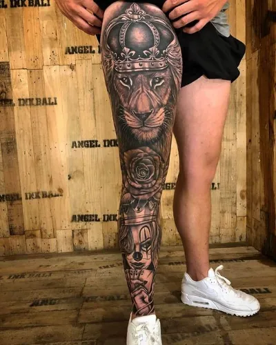 Lion Leg Tattoo Design For Man