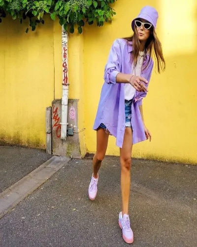 Lavender Oversized Blazer with Denim Shorts