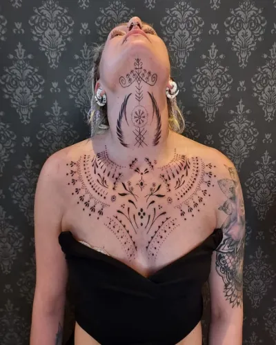 Mandala Chest Neck Tattoo