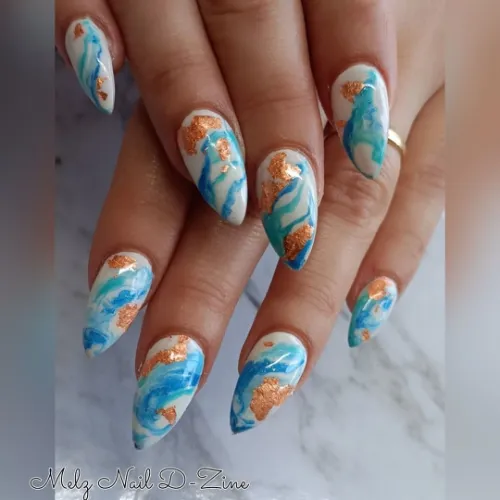 Marble Baby Blue Nails