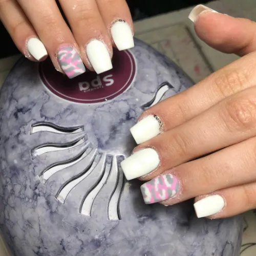 Multi-colored Abstract White Nail Design