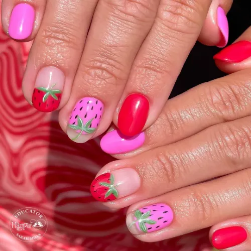 Pink Strawberry Summer Nails