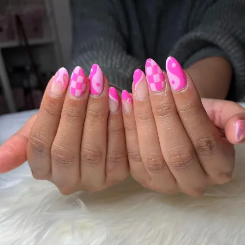 Quirky Pink Shade Nail Design