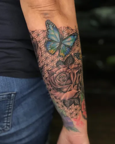 Roses & Butterflies Women Half Sleeve Tattoo