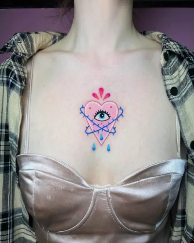 Sacred Heart Small Chest Tattoos