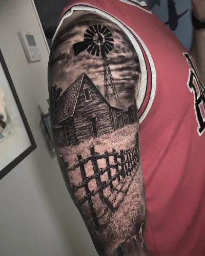 Scenic Landscape Arm Sleeve Tattoo