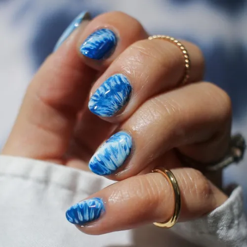 Shibori Baby Blue Nails