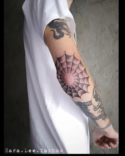 Spider Web Elbow Tattoo For Men