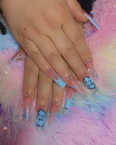 Text Baby Blue Nails Design
