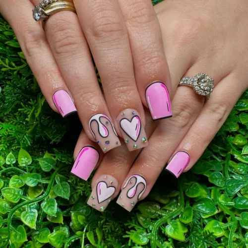 Pink Heart Nail Art