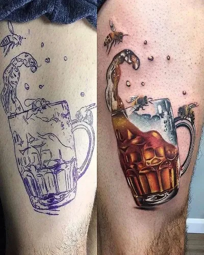 Beer Thigh Tattoo Men
