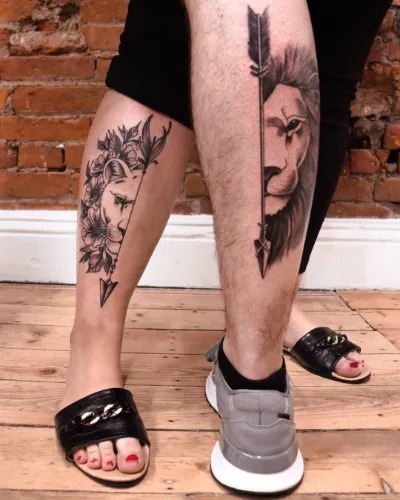 Twin Lion Leg Tattoos For Men