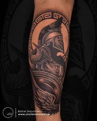 Warrior Forearm Sleeve Tattoo For Men