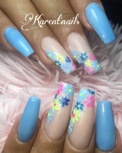 Wildflowers Baby Blue Nails Art