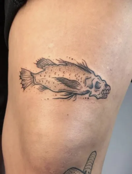 Above Knee Fish Tattoo
