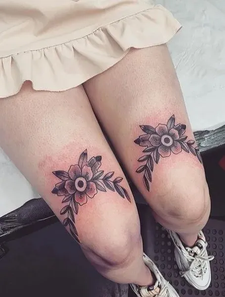 Above Knee Flower Tattoo Art