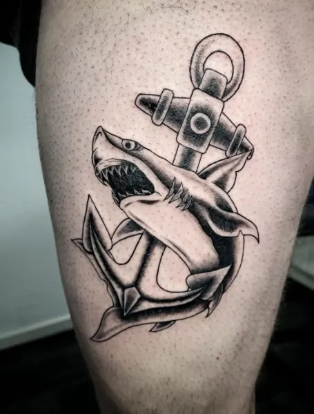 Above Knee Shark Tattoo