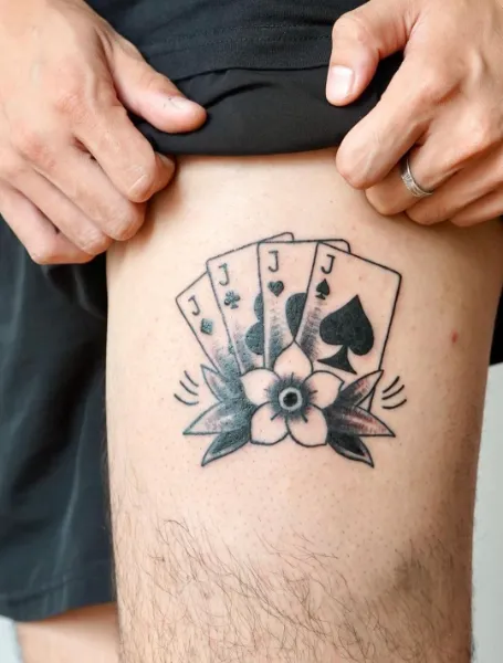 Above The Knee Poker Cards Tattoo