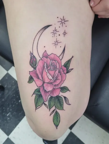 Above The Knees Rose Goth Tattoo