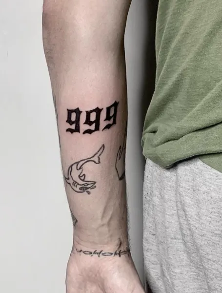  999 Tattoo On Back Arm