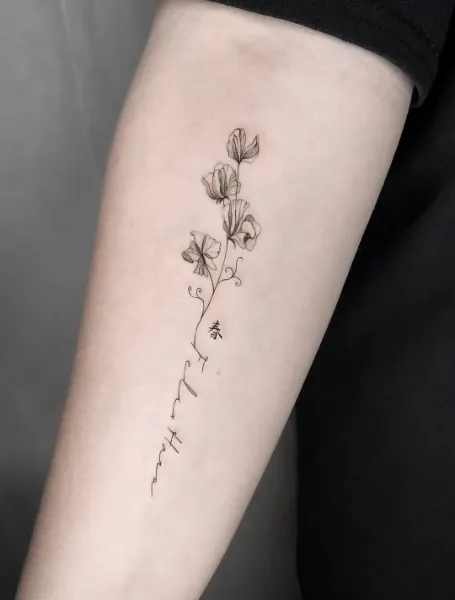 Birth Flower Sweet Pea Tattoo With Name