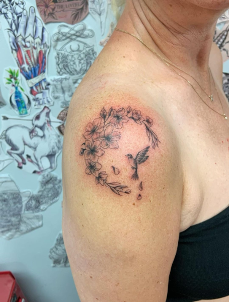 Crescent Moon Shoulder Tattoo Idea