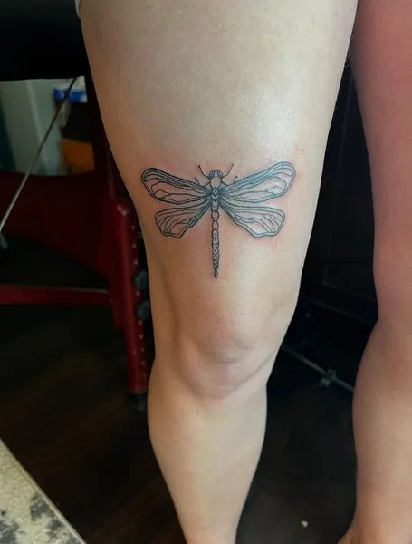 Dragonfly Above The Knee Tattoo