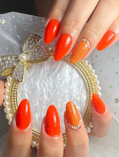 Orange Almond Nails Idea