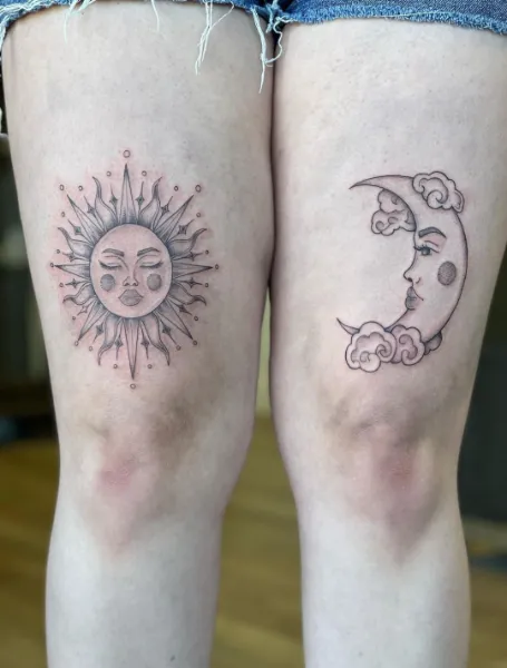 Sun Moon Tattoo Above The Knee